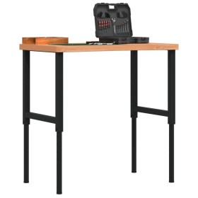 Solid beech wood workbench 100x(55-60)x(73-99.5) cm by , Work tables - Ref: Foro24-3309689, Price: 135,99 €, Discount: %