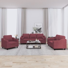 Three-piece sofa set with red wine fabric cushions by , Sofas - Ref: Foro24-3201792, Price: 718,99 €, Discount: %