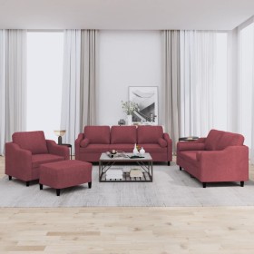 4-piece sofa set with cushions, made of burgundy fabric. by , Sofas - Ref: Foro24-3201800, Price: 742,99 €, Discount: %