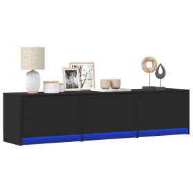 TV stand with LED lights, engineered wood, black, 165x34x40 cm by , TV Furniture - Ref: Foro24-852251, Price: 112,64 €, Disco...