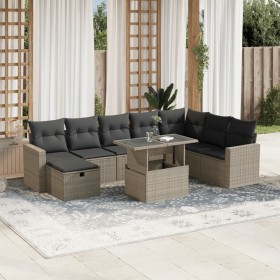 9-teiliges Gartenmöbel-Set und Kissen synthetisches Rattan hellgrau von , Gartensets - Ref: Foro24-3274872, Preis: 677,54 €, ...