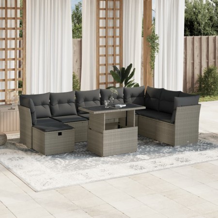 Set Gartenmöbel 9-tlg. und Kissen hellgrau synthetisches Rattan von , Gartensets - Ref: Foro24-3274712, Preis: 687,01 €, Raba...