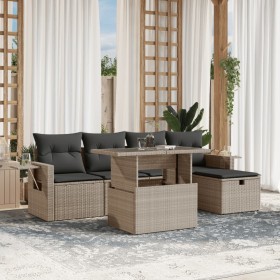 Gartensofa 6-teilig und Kissen synthetisches Rattan grau von , Gartensets - Ref: Foro24-3274972, Preis: 465,43 €, Rabatt: %