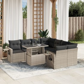 Set Gartenmöbel 9-tlg. und Kissen hellgrau synthetisches Rattan von , Gartensets - Ref: Foro24-3267802, Preis: 695,34 €, Raba...