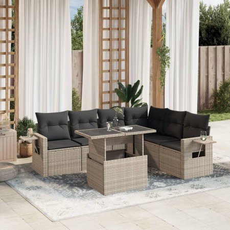 Gartensofa-Set 7-teilig mit Kissen hellgrau PE Rattan von , Gartensets - Ref: Foro24-3267932, Preis: 547,33 €, Rabatt: %