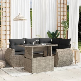 Gartensofa und Kissen Set 5tlg. hellgrau synthetisches Rattan von , Gartensets - Ref: Foro24-3268512, Preis: 464,23 €, Rabatt: %