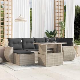 Gartensofa-Set 7-teilig mit Kissen hellgrau PE Rattan von , Gartensets - Ref: Foro24-3268682, Preis: 586,27 €, Rabatt: %