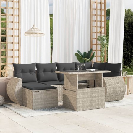 Gartensofa-Set 7-teilig mit Kissen hellgrau PE Rattan von , Gartensets - Ref: Foro24-3268682, Preis: 584,58 €, Rabatt: %