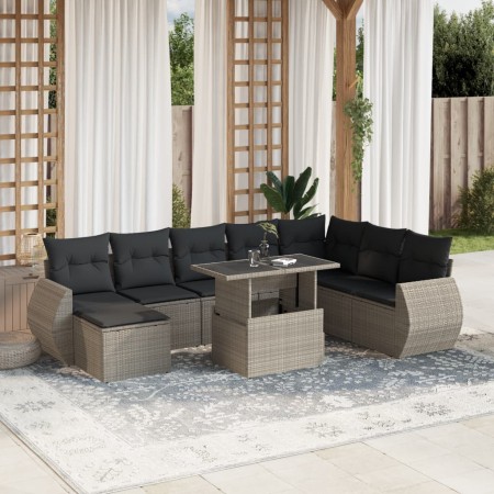 Set Gartenmöbel 9-tlg. und Kissen hellgrau synthetisches Rattan von , Gartensets - Ref: Foro24-3268732, Preis: 691,60 €, Raba...