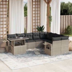 Gartensofa-Set 10-teilig mit Kissen hellgrau synthetisches Rattan von , Gartensets - Ref: Foro24-3268142, Preis: 779,11 €, Ra...