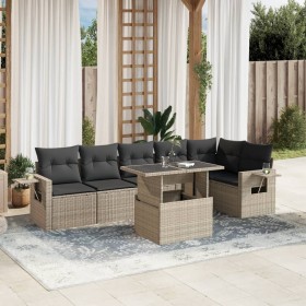 Gartensofa-Set 7-teilig mit Kissen hellgrau PE Rattan von , Gartensets - Ref: Foro24-3267922, Preis: 547,33 €, Rabatt: %