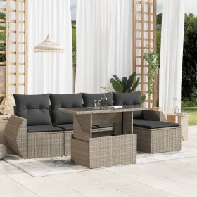 Garden sofa set 6 pieces and gray synthetic rattan cushions by , Garden sets - Ref: Foro24-3268502, Price: 473,99 €, Discount: %