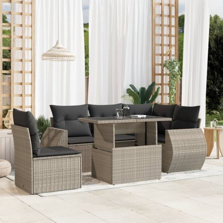 Garden sofa set 6 pieces and gray synthetic rattan cushions by , Garden sets - Ref: Foro24-3268542, Price: 510,99 €, Discount: %