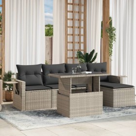 Garden sofa set 6 pieces and gray synthetic rattan cushions by , Garden sets - Ref: Foro24-3267872, Price: 459,10 €, Discount: %