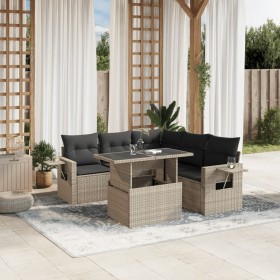 Garden sofa set 6 pieces and gray synthetic rattan cushions by , Garden sets - Ref: Foro24-3267902, Price: 495,74 €, Discount: %