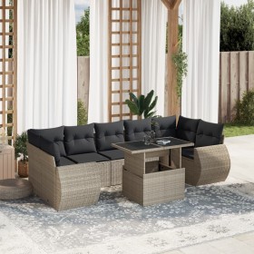 Garden sofa set 8 pieces and gray synthetic rattan cushions by , Garden sets - Ref: Foro24-3268412, Price: 665,52 €, Discount: %