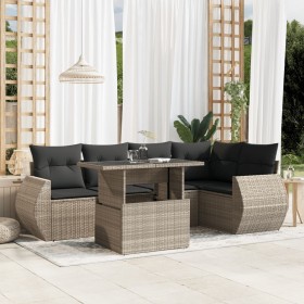 Garden sofa set 6 pieces and gray synthetic rattan cushions by , Garden sets - Ref: Foro24-3268522, Price: 531,96 €, Discount: %