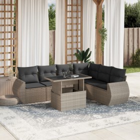 7-piece garden sofa set with light gray PE rattan cushions by , Garden sets - Ref: Foro24-3268562, Price: 573,72 €, Discount: %