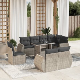 Set Gartenmöbel 9-tlg. und Kissen hellgrau synthetisches Rattan von , Gartensets - Ref: Foro24-3268672, Preis: 747,84 €, Raba...