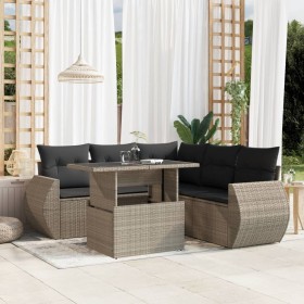 Garden sofa set 6 pieces and gray synthetic rattan cushions by , Garden sets - Ref: Foro24-3268532, Price: 510,99 €, Discount: %