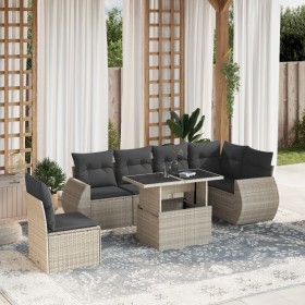 7-piece garden sofa set with light gray PE rattan cushions by , Garden sets - Ref: Foro24-3268572, Price: 573,72 €, Discount: %