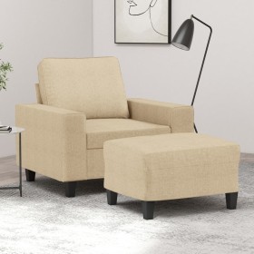 Sillón con taburete tela crema 60 cm de , Sofás - Ref: Foro24-3201145, Precio: 238,99 €, Descuento: %