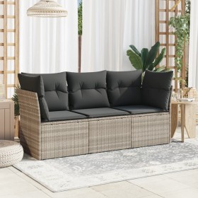 Gartensofa-Set, 3-teilig, mit grauen Kissen aus synthetischem Rattan von , Gartensets - Ref: Foro24-3249051, Preis: 251,99 €,...