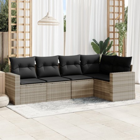 Garden sofa set and cushions 5 pieces light gray synthetic rattan by , Modular outdoor sofas - Ref: Foro24-3251269, Price: 39...