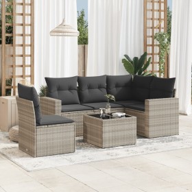 Gartensofagarnitur 6-teilig mit grauen Polstern aus synthetischem Rattan von , Modulare Sofas für den Außenbereich - Ref: For...