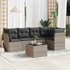 Garden sofa set 6 pieces and gray synthetic rattan cushions by , Garden sets - Ref: Foro24-3249451, Price: 454,99 €, Discount: %