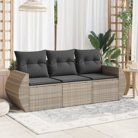 Gartensofa-Set, 3-teilig, mit grauen Kissen aus synthetischem Rattan von , Gartensets - Ref: Foro24-3221061, Preis: 256,17 €,...