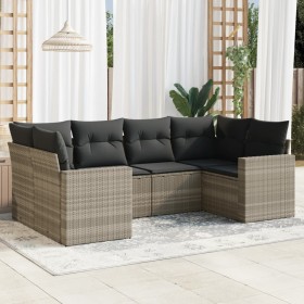 Gartensofagarnitur 6-teilig mit grauen Polstern aus synthetischem Rattan von , Modulare Sofas für den Außenbereich - Ref: For...