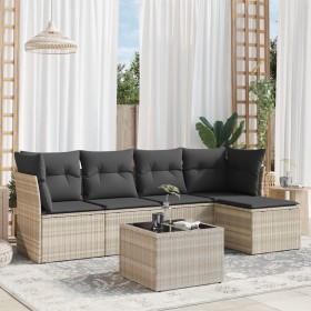 Garden sofa set 6 pieces and gray synthetic rattan cushions by , Garden sets - Ref: Foro24-3217572, Price: 416,37 €, Discount: %