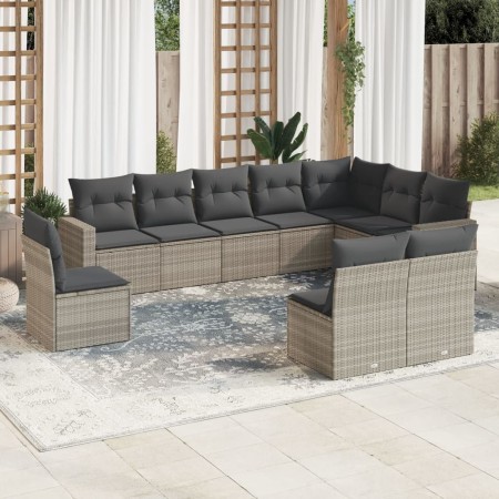 Set sofás jardín 10 pzas con cojines ratán sintético gris claro de , Sofás modulares de exterior - Ref: Foro24-3251449, Preci...