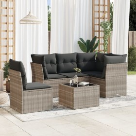 Garden sofa set 6 pieces and gray synthetic rattan cushions by , Garden sets - Ref: Foro24-3249491, Price: 454,99 €, Discount: %