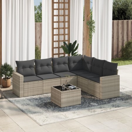 Set de sofás de jardín 7 pzas con cojines ratán PE gris claro de , Sofás modulares de exterior - Ref: Foro24-3251359, Precio:...