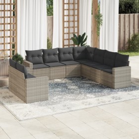 Garden furniture set 9 pieces and light gray synthetic rattan cushions by , Modular outdoor sofas - Ref: Foro24-3251489, Pric...