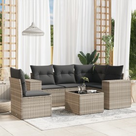 Garden sofa set 6 pieces and gray synthetic rattan cushions by , Garden sets - Ref: Foro24-3254919, Price: 467,99 €, Discount: %