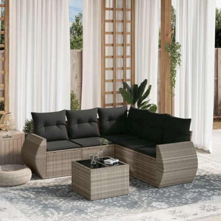 Garden sofa set 6 pieces and gray synthetic rattan cushions by , Garden sets - Ref: Foro24-3253699, Price: 466,42 €, Discount: %