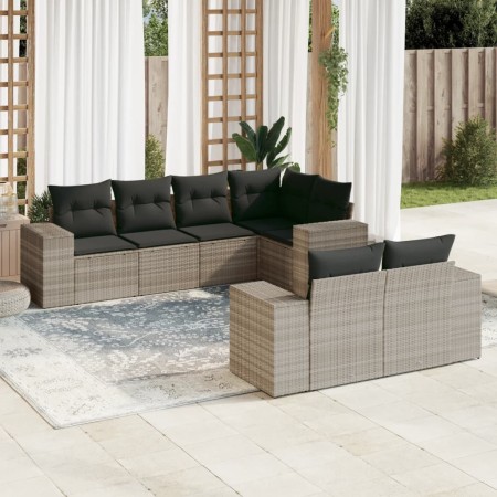 Garden sofa set 7 pieces with light gray PE rattan cushions by , Garden sets - Ref: Foro24-3255149, Price: 605,62 €, Discount: %