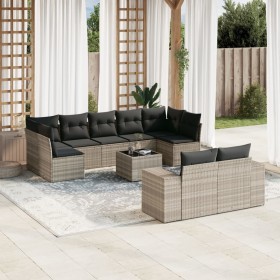 Gartensofa-Set, 10-teilig, mit Kissen, aus hellem grauen Kunststoff-Rattan. von , Gartensets - Ref: Foro24-3255369, Preis: 76...