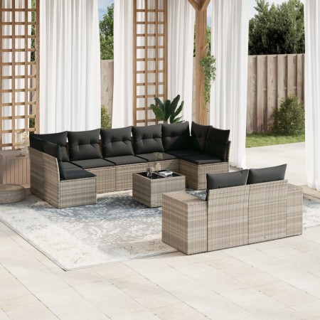 Set sofás jardín 10 pzas con cojines ratán sintético gris claro de , Conjuntos de jardín - Ref: Foro24-3255369, Precio: 764,8...