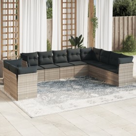 Gartensofa-Set, 10-teilig, mit Kissen, aus hellem grauen Kunststoff-Rattan. von , Gartensets - Ref: Foro24-3249701, Preis: 78...