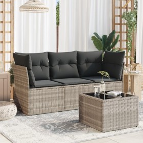 Garden sofa set 4 pieces with gray synthetic rattan cushions by , Garden sets - Ref: Foro24-3217222, Price: 291,22 €, Discoun...