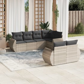 Garden sofa set 7 pieces with light gray PE rattan cushions by , Garden sets - Ref: Foro24-3253949, Price: 597,14 €, Discount: %