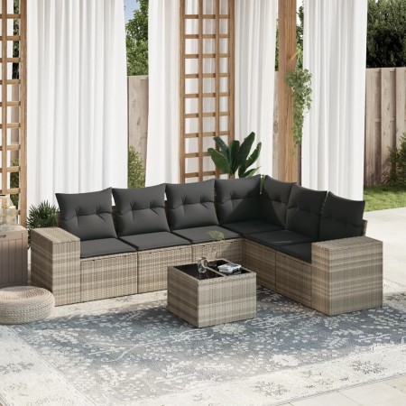 Gartensofagarnitur 7-teilig mit Polstern, helles graues PE-Rattan von , Gartensets - Ref: Foro24-3254959, Preis: 539,77 €, Ra...