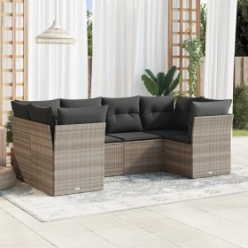 Gartensofagarnitur 6-teilig mit grauen Polstern aus synthetischem Rattan von , Gartensets - Ref: Foro24-3218112, Preis: 484,3...