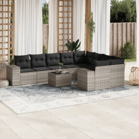 Set of 10-piece garden sofas with light gray synthetic rattan cushions by , Garden sets - Ref: Foro24-3223051, Price: 725,12 ...