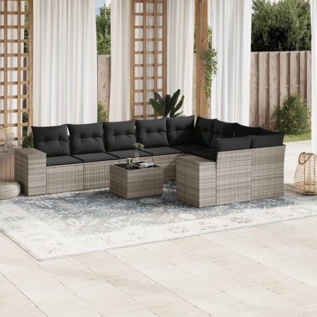 Set of 10-piece garden sofas with light gray synthetic rattan cushions by , Garden sets - Ref: Foro24-3223051, Price: 727,06 ...