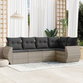 Gartensofa-Set und Kissen, 5-teilig, aus hellem grauem Kunststoff-Rattan. von , Gartensets - Ref: Foro24-3221331, Preis: 423,...